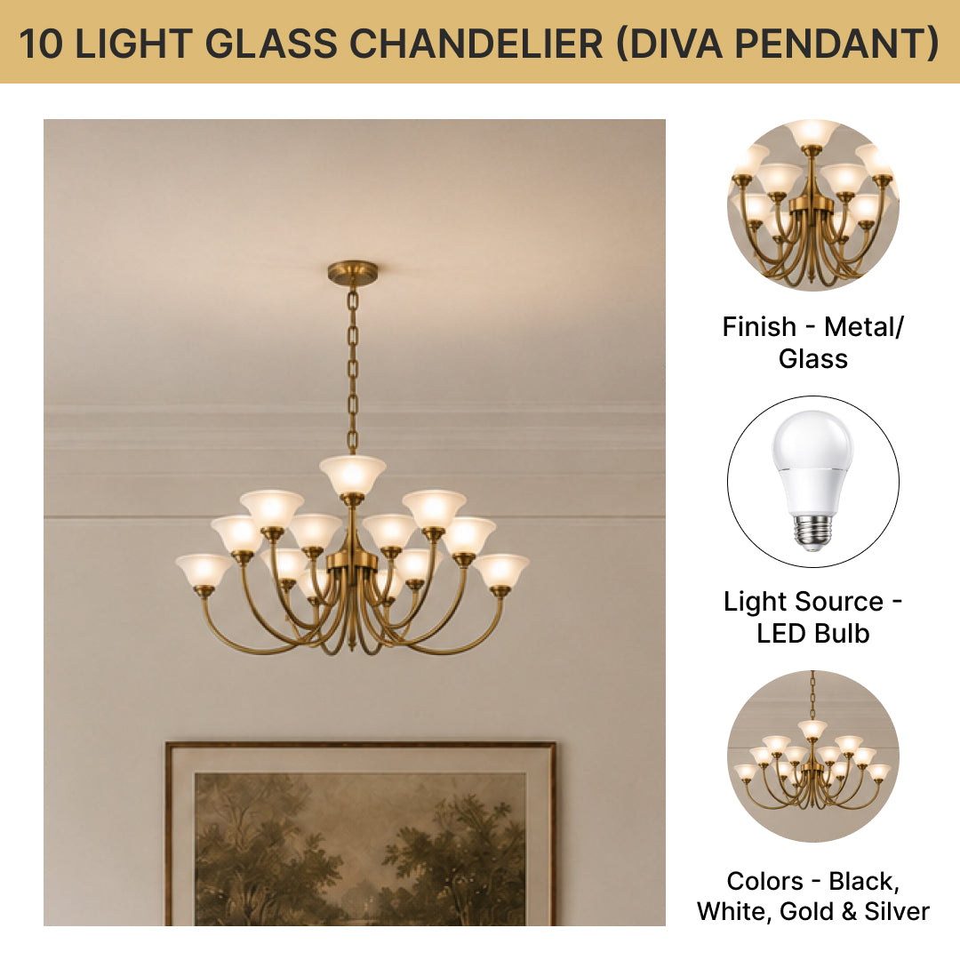10Light Glass Chandiliar (Diva Pendant)