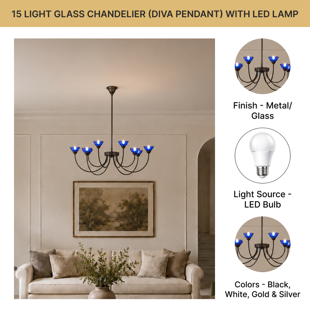 15Light Glass Chandiliar (Diva Pendent) With LED lamp