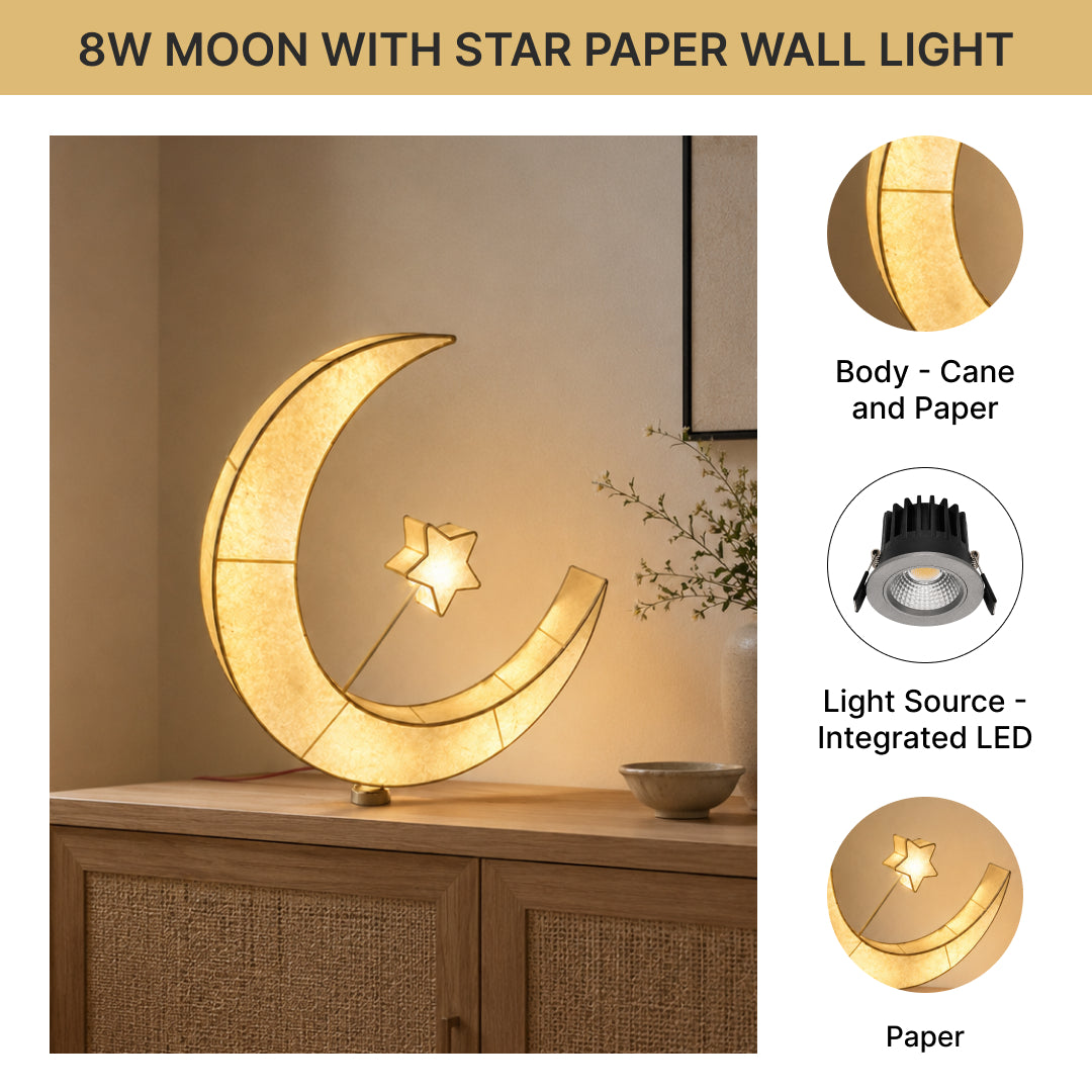8W Moon With Star Paper Wall Light